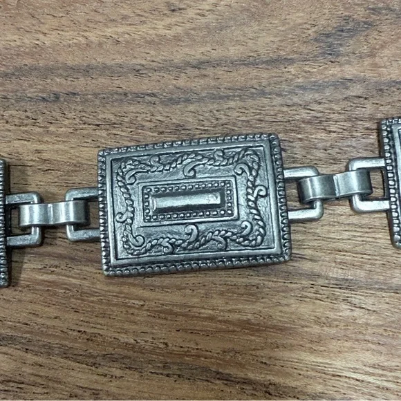 Vintage ⭐️ CONCHO Style Westeren Silver Geometric Chain Belt 37 1/2 ' Long - Picture 5 of 8